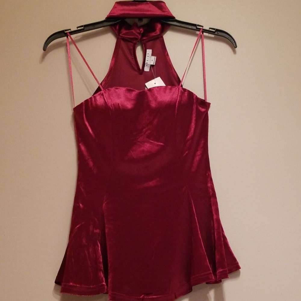 red velvet peplum strapless top - Picture 1 of 6